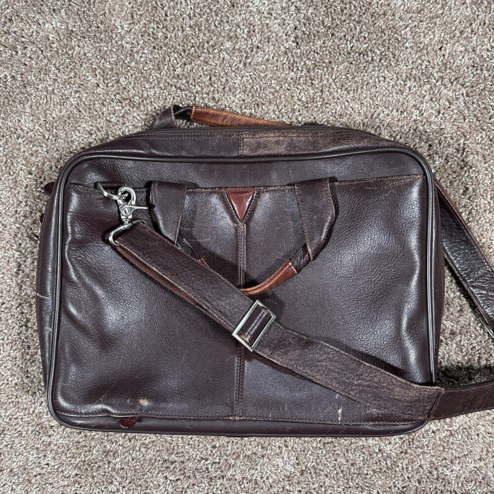Johnston & Murphy Brown Leather Business Case Mens Laptop Shoulder Strap